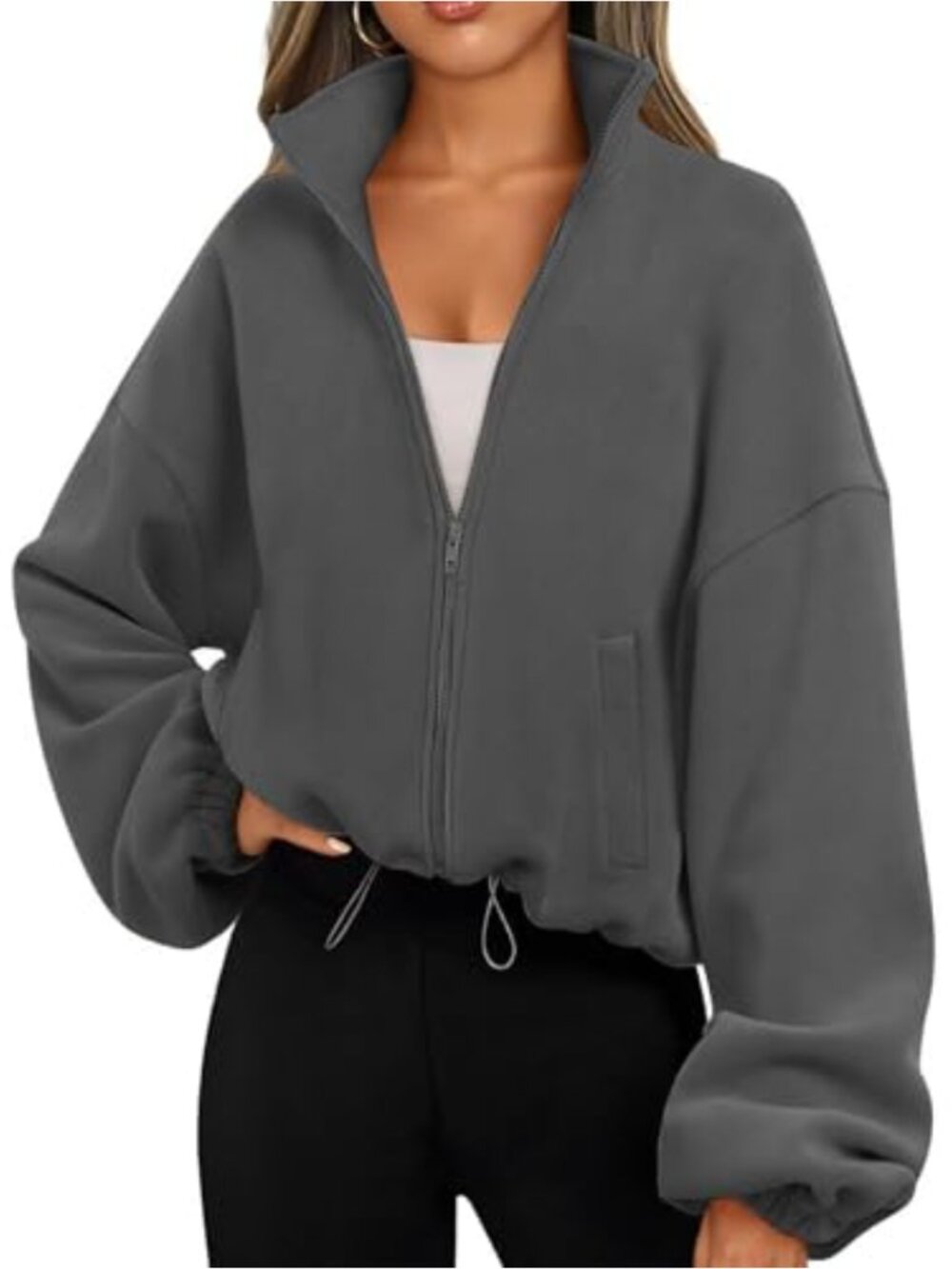 Famulily Women's Zip Up Fleece Cropped Y2K Jacket Sweatshirt with Pockets